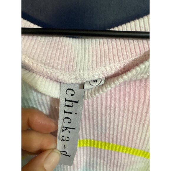 Chicka-D Oversized MediumTie-Dye Waffle Knit Long Sleeve Shirt W/ Smile Graphic - Picture 3 of 5